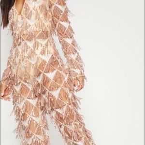 Rose Gold Tassel Sequin Plunge Jumpsuit